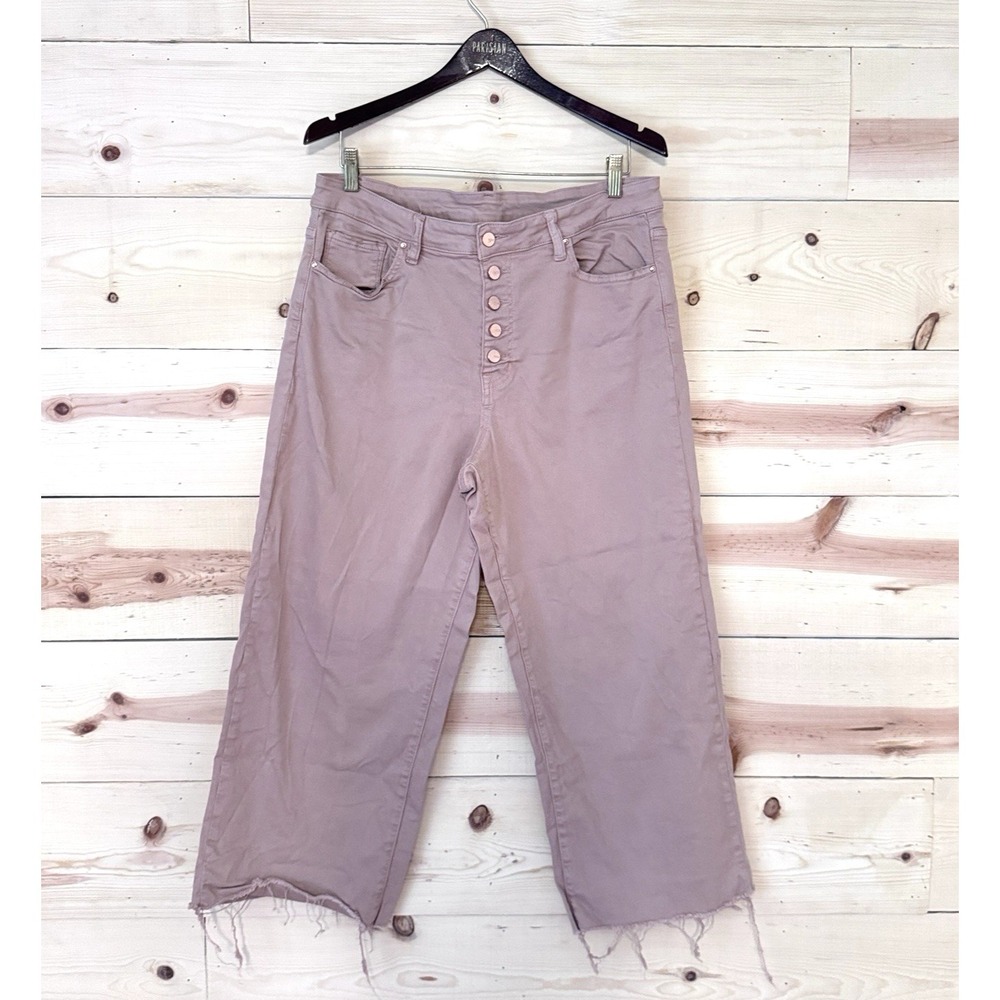 Mica Denim Jeans Women's 14W Mauve Button Fly High Rise Raw Hem Wide Leg Crop